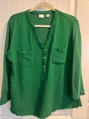 Westbound Emerald Green Textured Henley Tunic